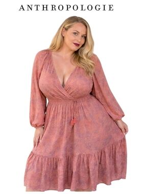 Anthropologie Boemo Pink Paisley Maxi Dress Plus Size 2X Bohemian Style